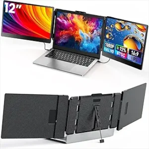 12'' Triple Screen Extender - Ultra Slim 1080P FHD IPS Portable Monitor With Stand for Laptop, Compatible With Mac Windows Linux Switch PS4/5